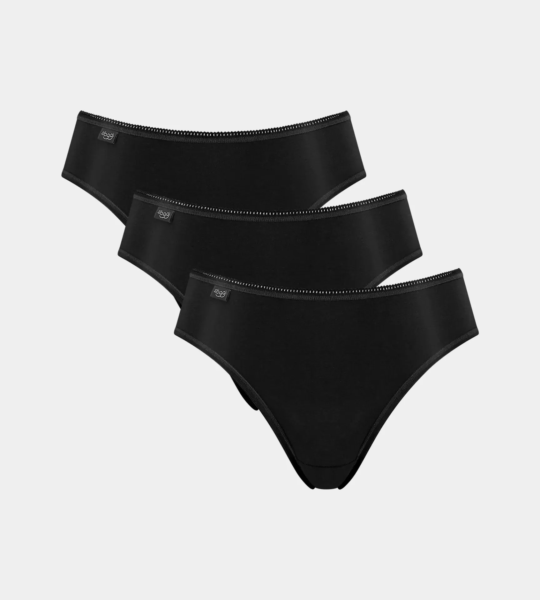 Conjunto de três tangas pretas com costura branca