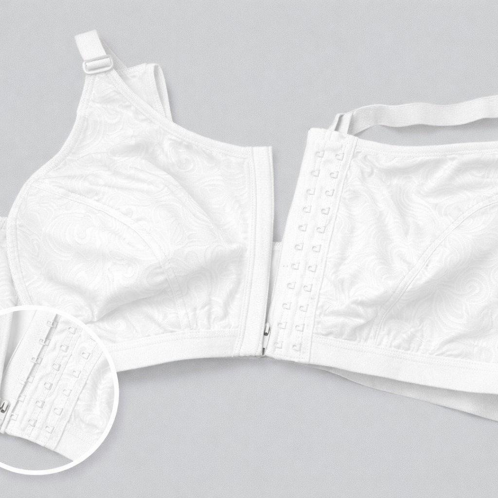 Soutien branco com padrão floral e fecho de ganchos