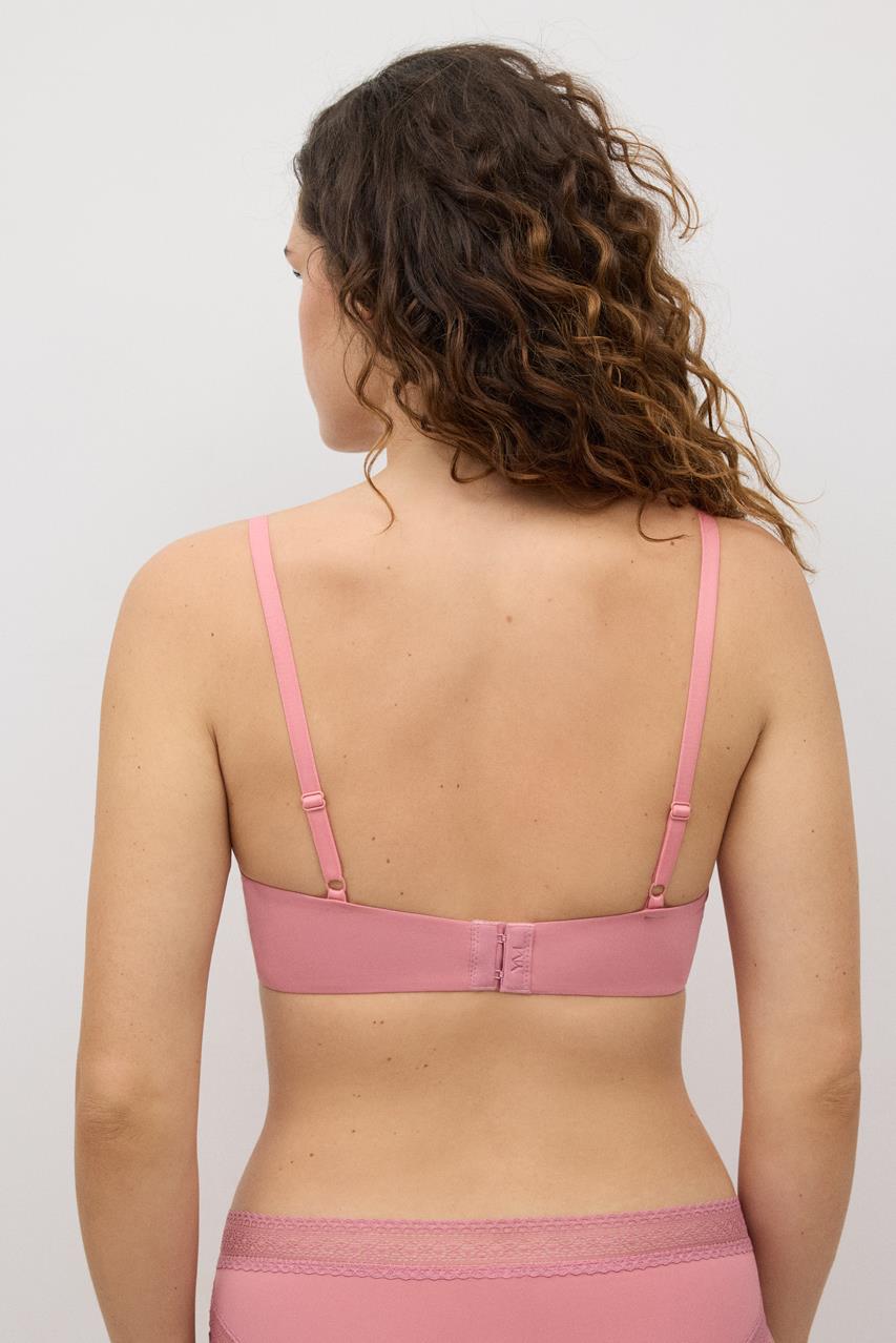 Soutien cor-de-rosa com fecho triplo nas costas e alças finas ajustáveis