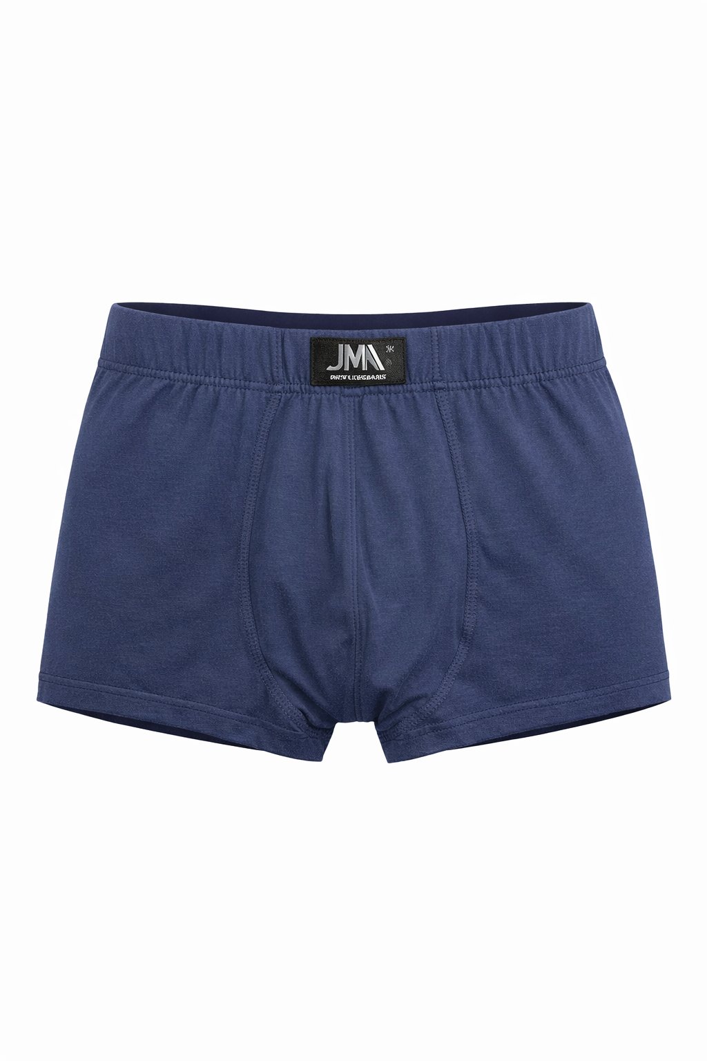 Cuecas boxers azuis com etiqueta JMA na cintura