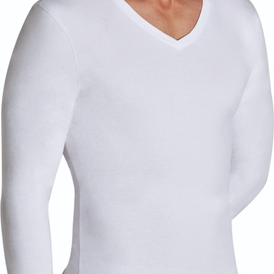 Camisola branca de manga comprida com gola em V