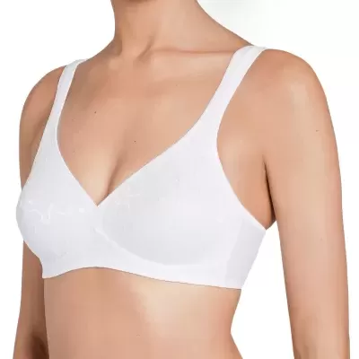 Soutien branco sem aro com alças largas e detalhes texturizados