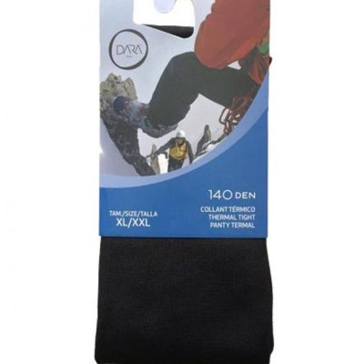 Meia térmica preta em embalagem com imagem de montanhista, tamanho XL/XXL, 140 DEN