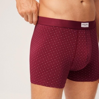 Cuecas boxer bordô com pontos brancos e cós elástico largo