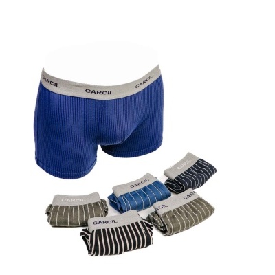 Cuecas boxer masculinas coloridas com cintura elástica e o texto CARCOL