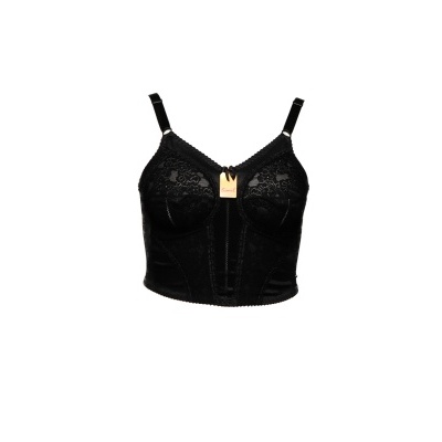 Top preto de renda com alças e fecho frontal