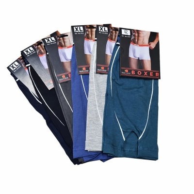 Seis cuecas boxer masculinas em várias cores com etiqueta XL e palavra BOXER