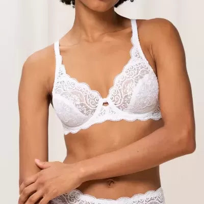 Soutien branco de renda floral com aro e alças ajustáveis