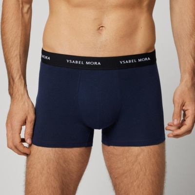 Cuecas boxer azuis com cós preto e logótipo branco