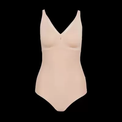 Body feminino bege claro com decote em V e alças largas