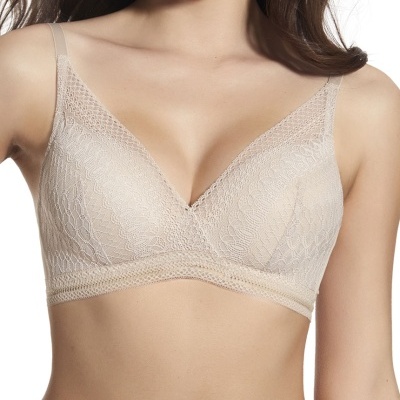 Soutien bege claro sem aro com padrão em relevo e alças finas