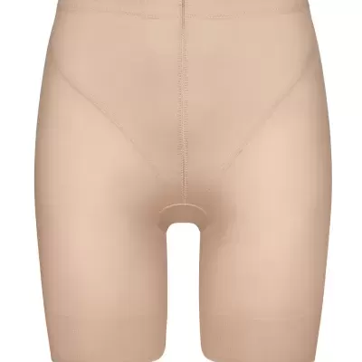 Calção moldeador bege liso com costuras visíveis