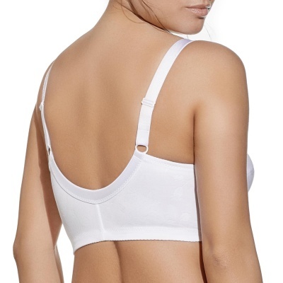 Soutien branco com padrão floral subtil e alças ajustáveis visto de costas