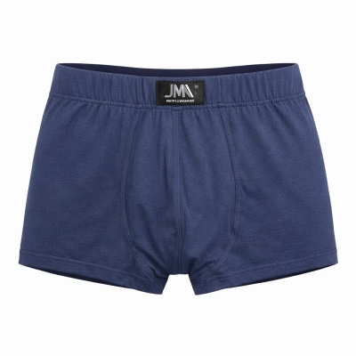 Cuecas boxers azuis com etiqueta JMA na cintura