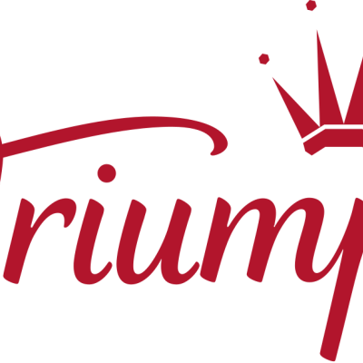 Logótipo vermelho da Triumph com coroa acima da letra h