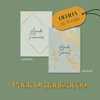 Dois cadernos de agendas com capas cinza clara e detalhes dourados em fundo verde