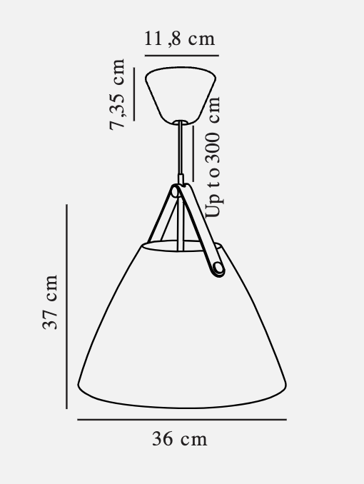 STRAP 27 | 36 | 48 Desenho técnico de luminária pendente com dimensões