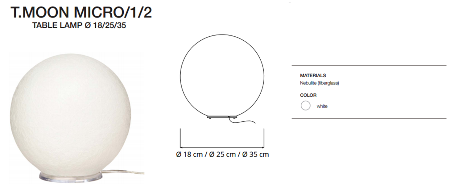 T.MOON Candeeiro de mesa esférico branco T.MOON MICRO/1/2 em três tamanhos distintos.