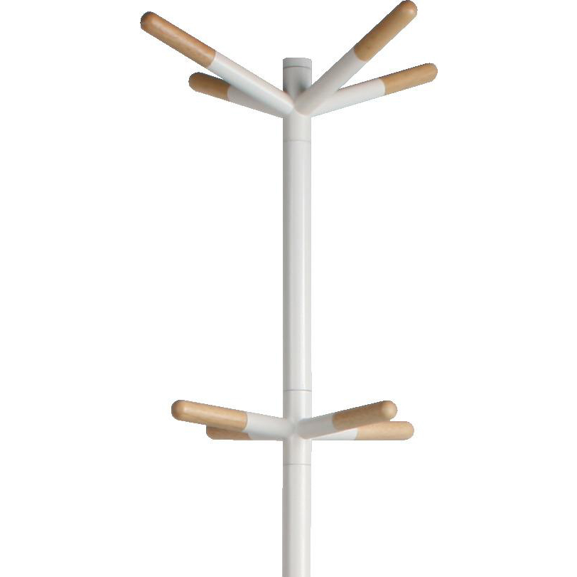 WOODEN TIP Cabide de chão branco com ganchos de madeira clara