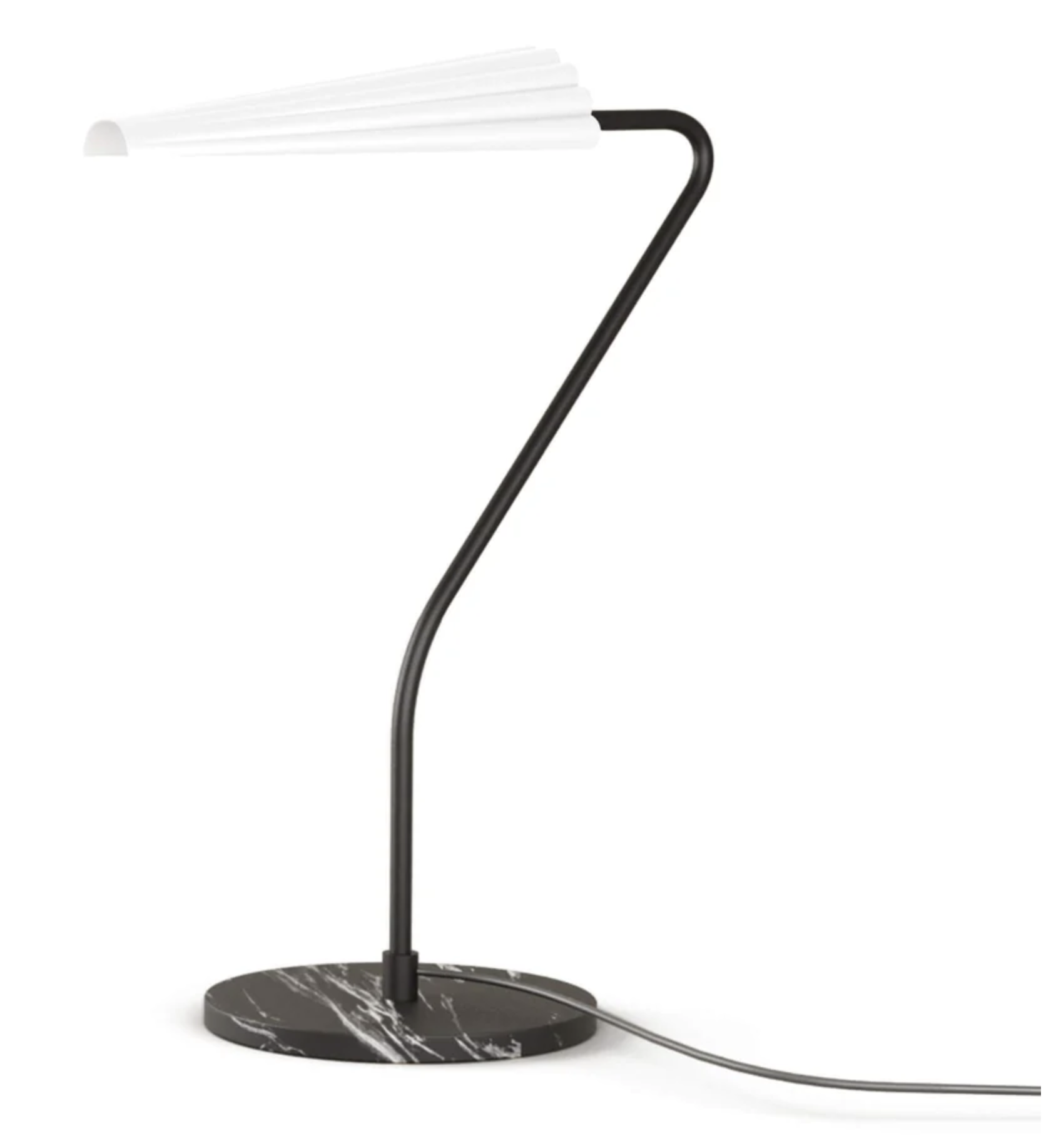 BION mesa Candeeiro de mesa preto e branco com base de mármore e cúpula em forma de leque