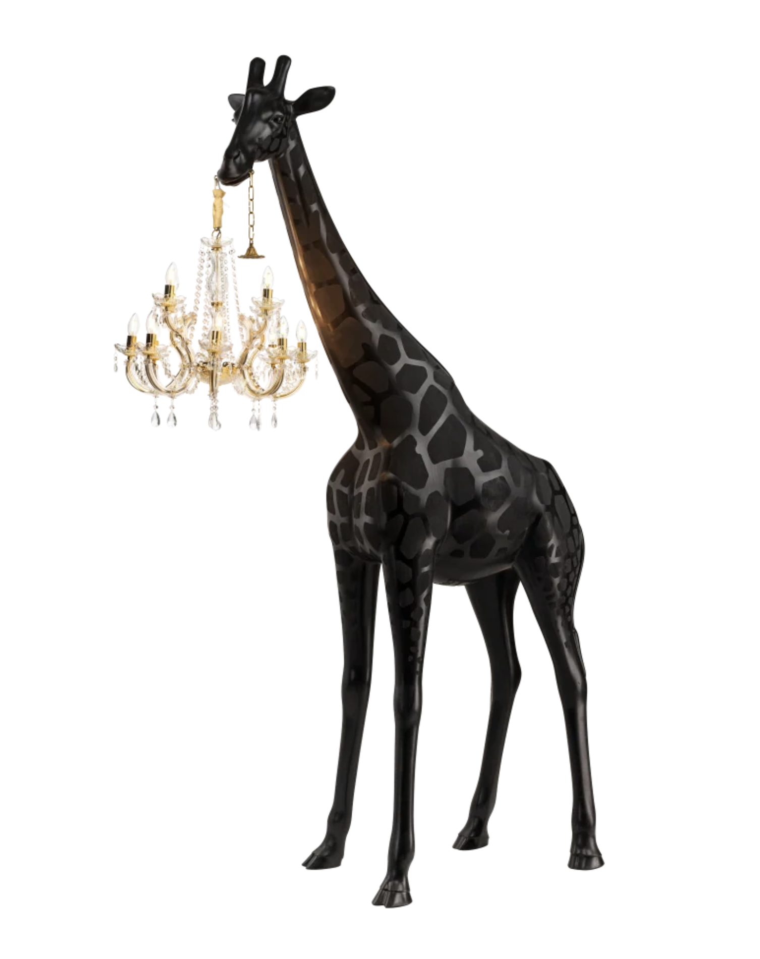GIRAFFE IN LOVE M Indoor Escultura de girafa preta com candeeiro suspenso