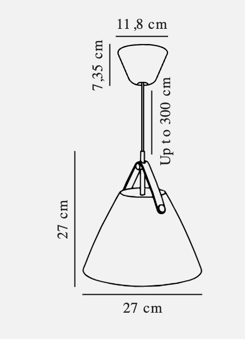 STRAP 27 | 36 | 48 Desenho técnico de candeeiro suspenso com dimensões em centímetros
