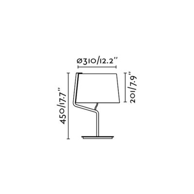 Desenho esquemático de candeeiro de mesa com dimensões