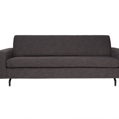 Sofá de três lugares cinzento escuro com pés pretos de metal