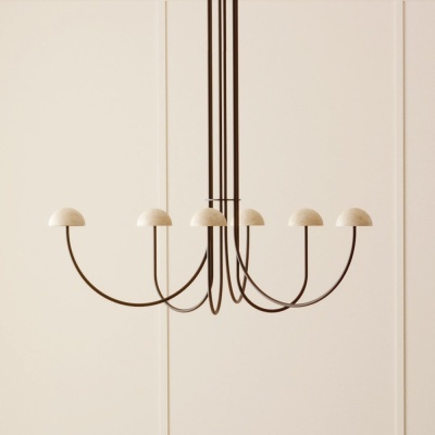 Candeeiro suspenso moderno com braços em metal preto e cúpulas bege claro