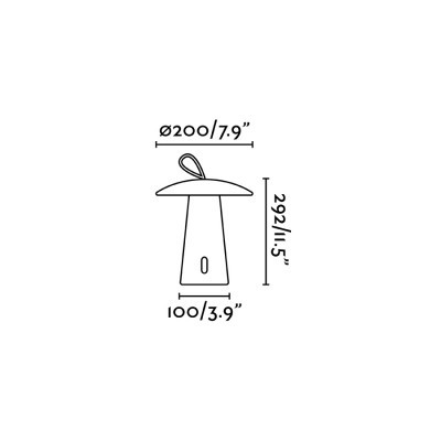 Desenho técnico de luminária branca com dimensões