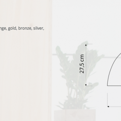 Candeeiro suspenso branco leitoso com estrutura preta e branca, acompanhado de medidas técnicas.