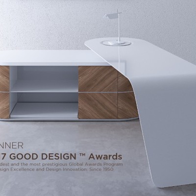 Mesa de centro moderna branco e madeira com design curvo
