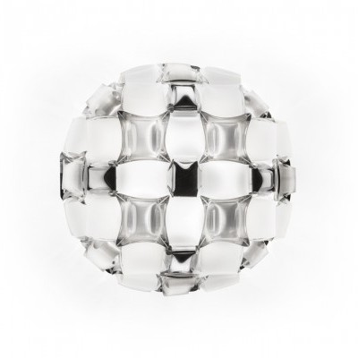 Esfera decorativa branca translúcida com padrão quadriculado em vidro