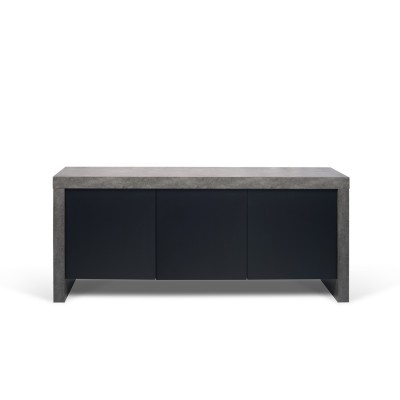 Aparador cinzento com portas pretas sem puxadores