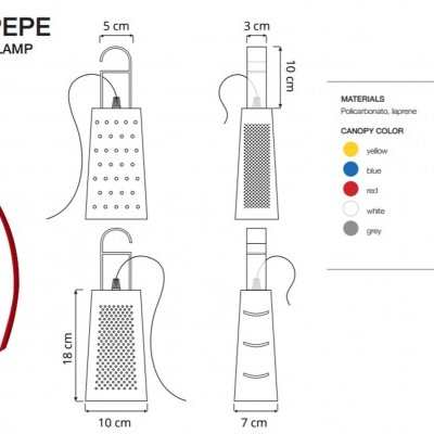 Lâmpada de mesa ou parede CACIO&PEPE branca com cabo vermelho e orifícios para luz