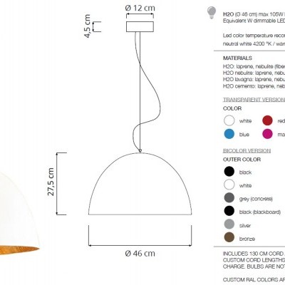 Luminária pendente branca com interior dourado e cabo branco