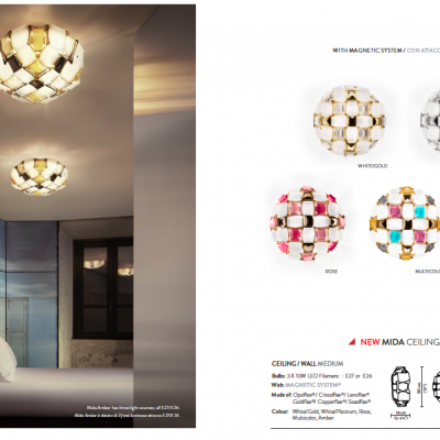 Lâmpadas de tecto geométricas coloridas em ambiente moderno