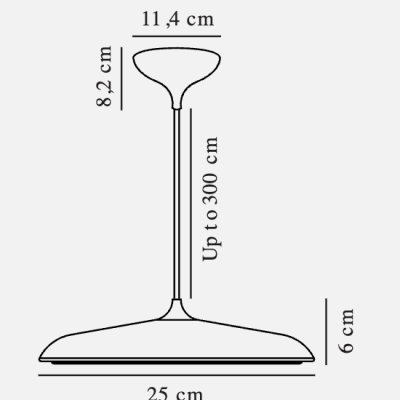 Desenho técnico de lâmpada suspensa com dimensões