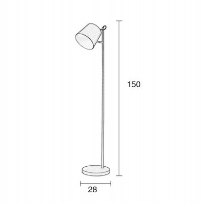 Desenho técnico de candeeiro de pé com abajur cónico ajustável