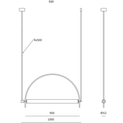 Desenho técnico de candeeiro suspenso circular com medidas