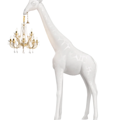 Abajur girafa branco com candeeiro dourado suspenso