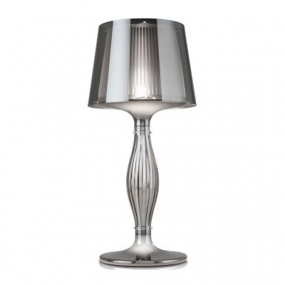 Candeeiro de mesa prateado com cúpula transparente texturizada