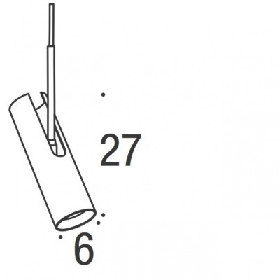 Desenho técnico de luminária pendente cilíndrica preta com medidas indicadas