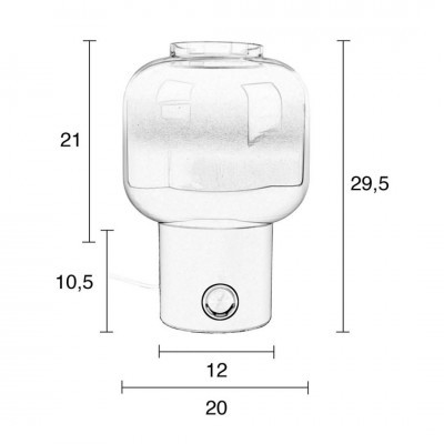 Frasco transparente com duas partes e medidas em centímetros indicadas