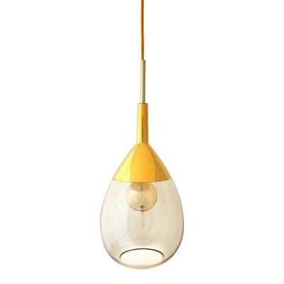 Luminária suspensa com vidro transparente e suporte dourado