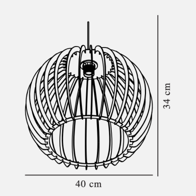 Candeeiro suspenso esférico com barras verticais pretas