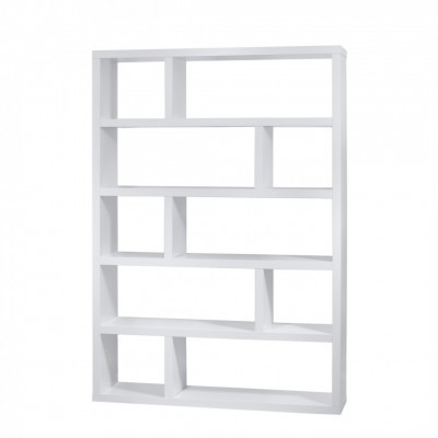 Estante branca com divisórias assimétricas