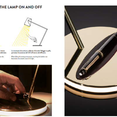 Lâmpada de mesa dourada com base redonda e interruptor de toque, instruções em inglês