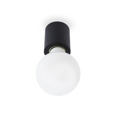 Lâmpada esférica branca com suporte cilíndrico preto num fundo branco