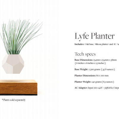 Vaso Lyfe Planter branco sobre base de madeira